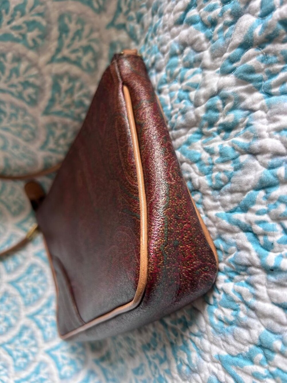 Vintage Etro Milano Paisley Mini Shoulder Bag Brown Coated Canvas Leather Italy - Picture 5 of 7
